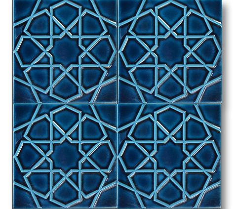 20x20 Turkmen Star Oil Blue Cracked Glaze Handmade Ceramic