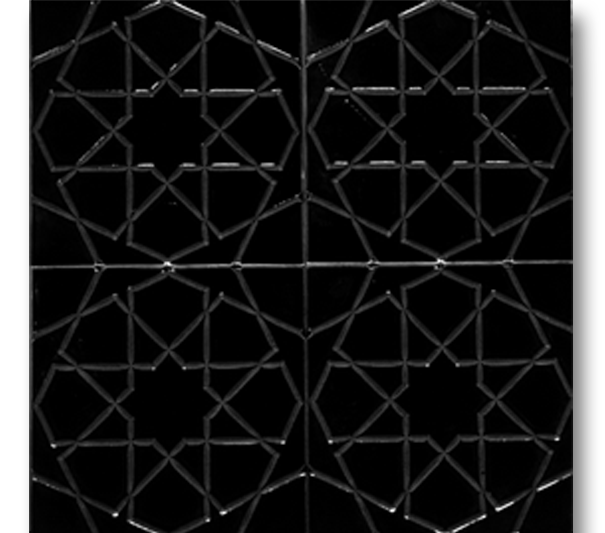 20x20 Turkmen Star Glossy Black Cracked Glaze Handmade Ceramic