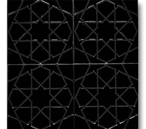 20x20 Turkmen Star Glossy Black Cracked Glaze Handmade Ceramic