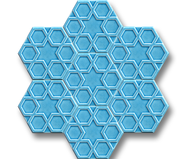 15x17 Hexagon Turkmen Star Turquoise Cracked Glaze Handmade Ceramic