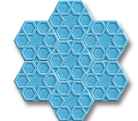 15x17 Hexagon Turkmen Star Turquoise Cracked Glaze Handmade Ceramic