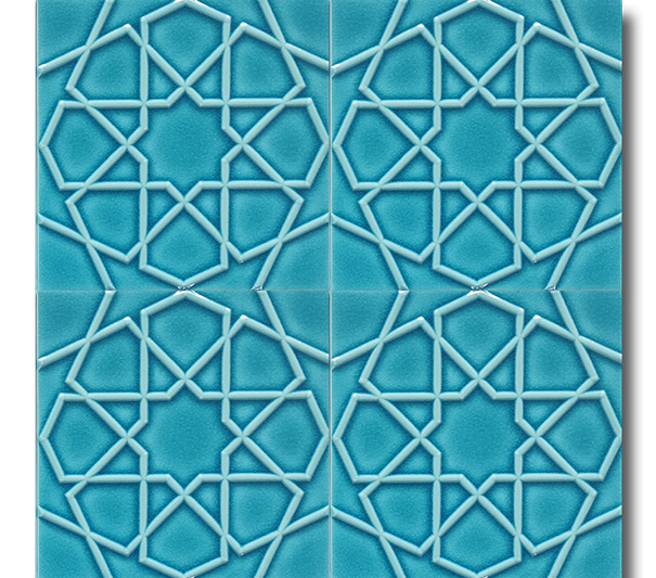 20x20 Turkmen Star Turquoise Cracked Glaze Handmade Ceramic