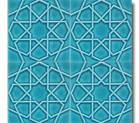 20x20 Turkmen Star Turquoise Cracked Glaze Handmade Ceramic