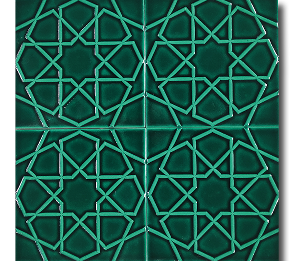 20x20 Turkmen Star Emerald Green Cracked Glaze Handmade Ceramic
