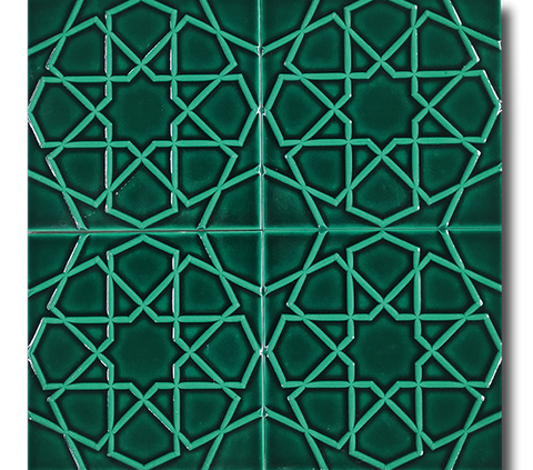 20x20 Turkmen Star Emerald Green Cracked Glaze Handmade Ceramic