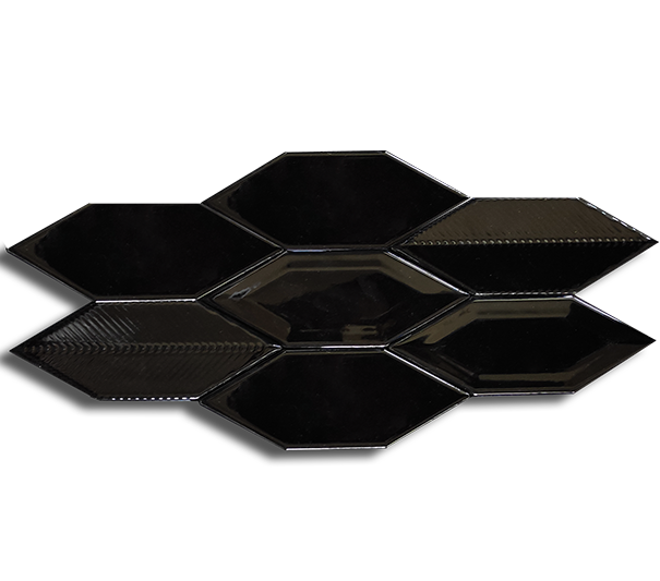 5x15 Sheet Plain Metro Line Mix Glossy Black Cracked Glaze Handmade Ceramic