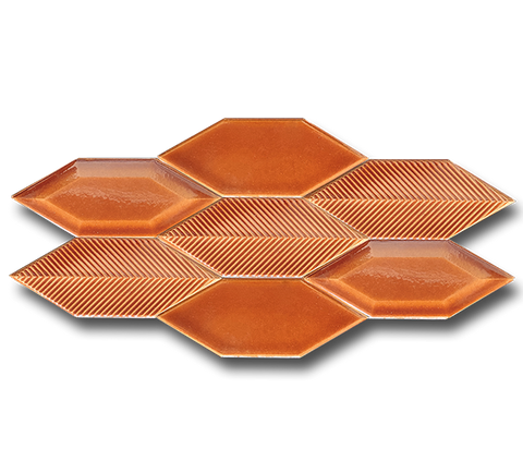 5x15 Leaf Plain Metro Line Mix Cinnamon Cracked Glaze Handmade Ceramic