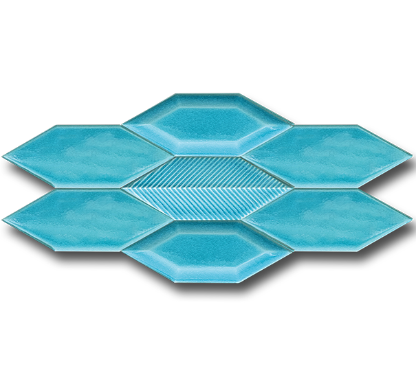 5x15 Leaf Plain Metro Line Mix Turquoise Cracked Glaze Handmade Ceramic