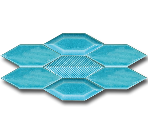 5x15 Leaf Plain Metro Line Mix Turquoise Cracked Glaze Handmade Ceramic